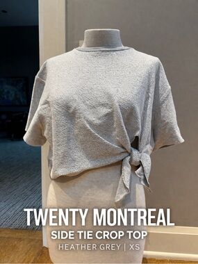 Twenty Montreal Grey Tie Front Crop Top XS Textured Knit Boxy Minimalist NWT